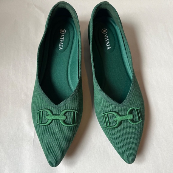 VIVAIA Forest Green Pointed-Toe Embordered Buckle Casual Flats Shoes Ena 2.0 - Picture 11 of 16